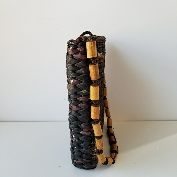 Slim Wicker Handbag Wood Bead Strap - Picture 3 of 6